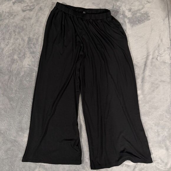 Cider Solid Elastic Waist Pocket Wide Leg Pants - Picture 2 of 4